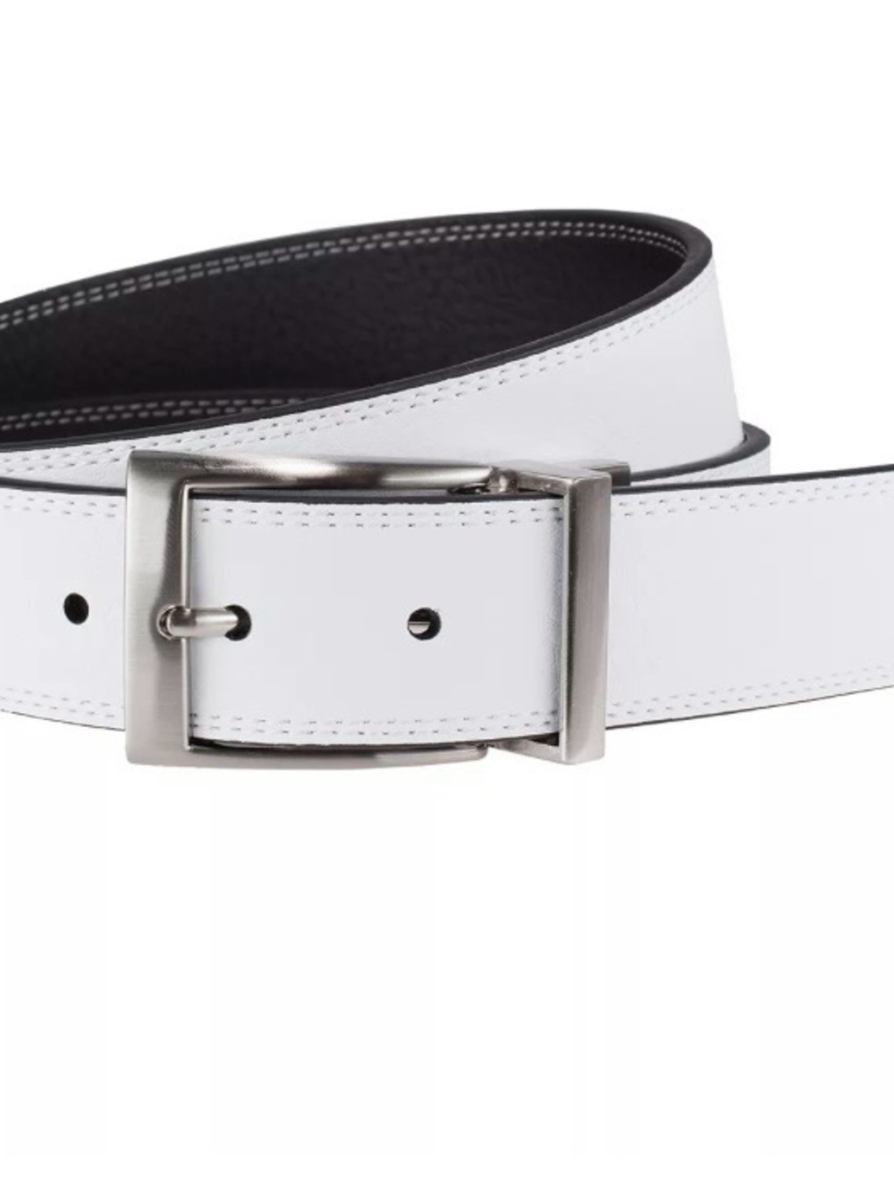 New Nike White and Black Reversible Leather Belt with Silver Buckle